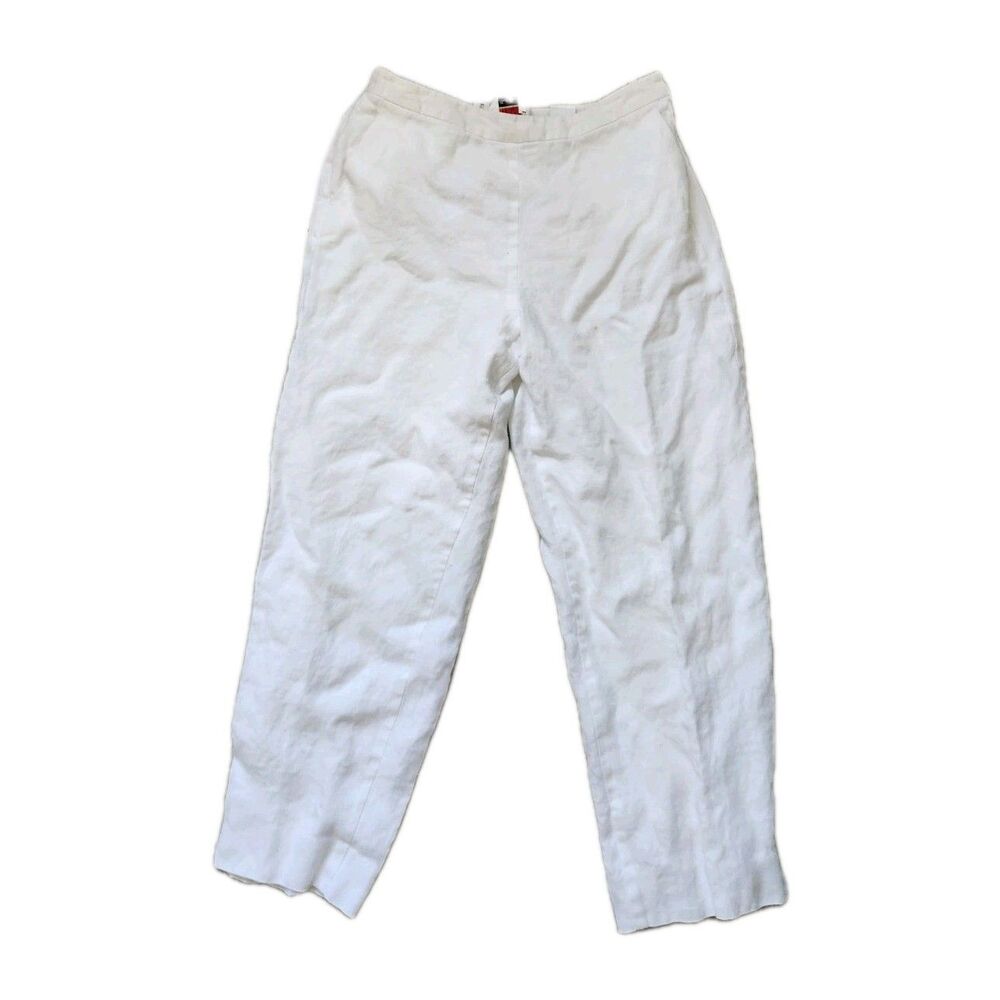 Talbots Petites White Irish Linen Pants Womens Size 6 Cropped Straight Leg GUC